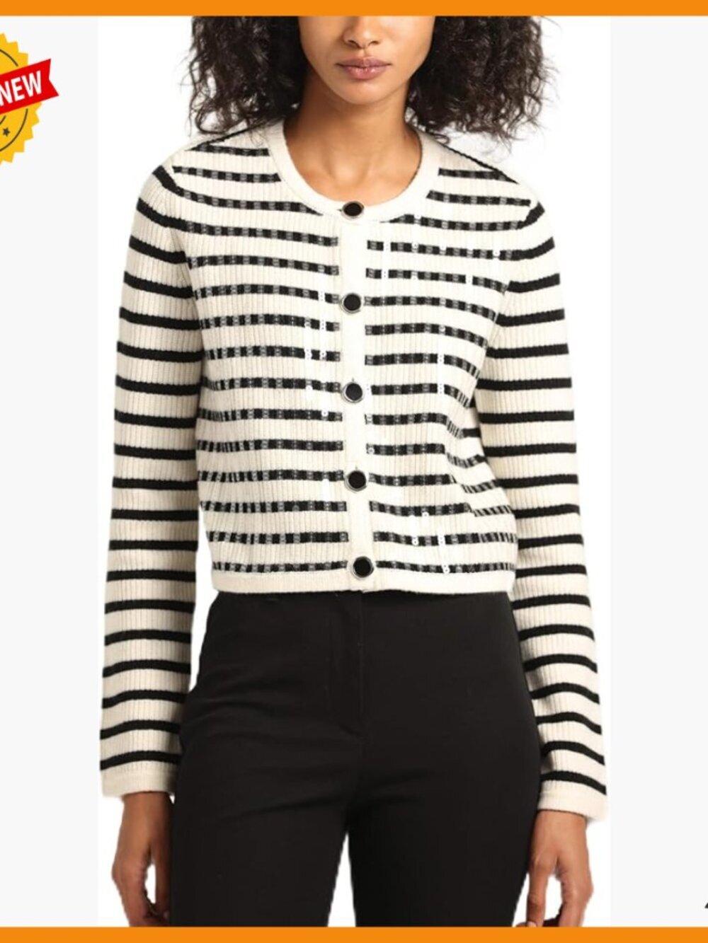 Striped Sequin Cardigan for Layering with Crest Buttons